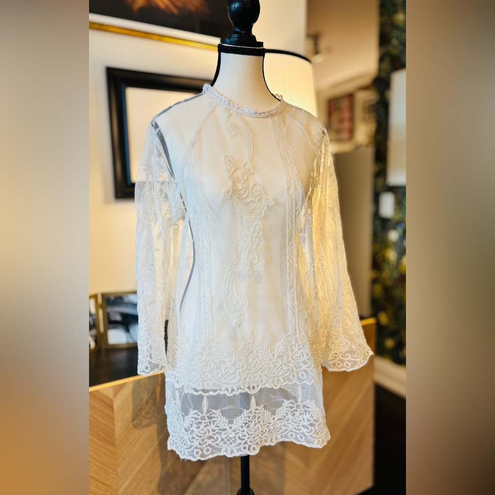 DEX Lace Blouse sz L - Picture 5 of 13